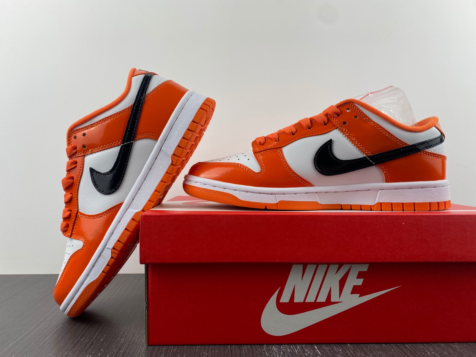 Nike Dunk Low White Orange Patent Black DJ9955-800
