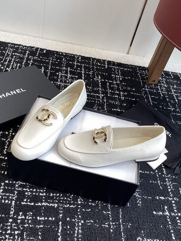 Chanel  Leather CC Logo Loafers
