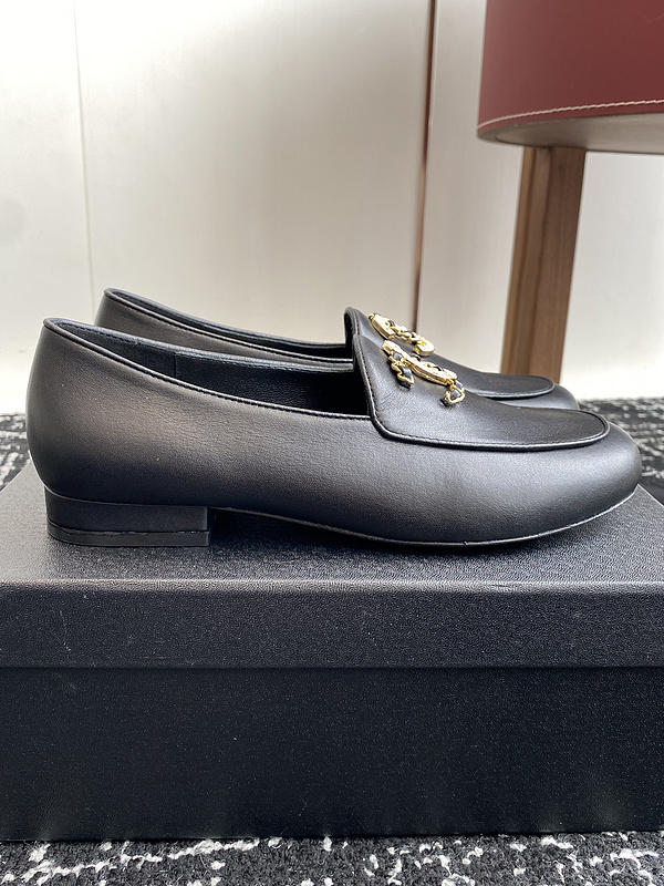 Chanel  Leather CC Logo Loafers