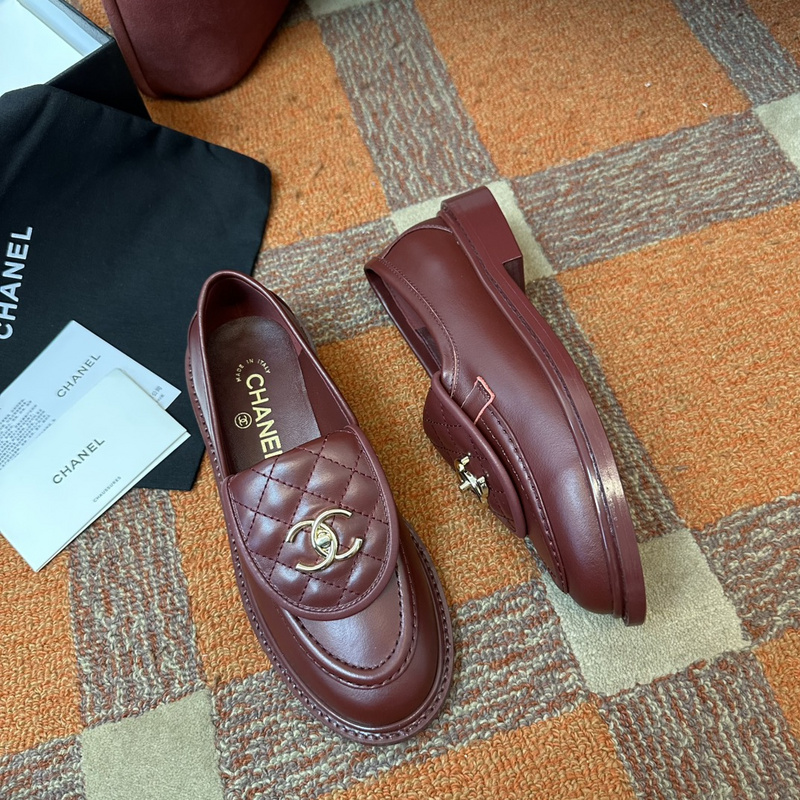 Chanel  Leather CC Logo Loafers