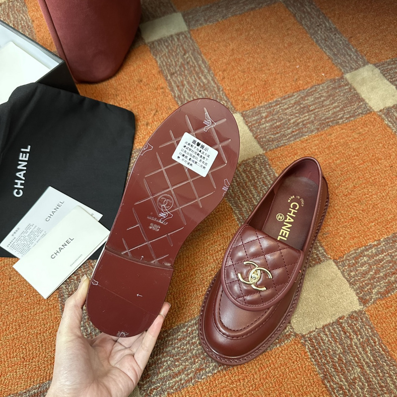 Chanel  Leather CC Logo Loafers