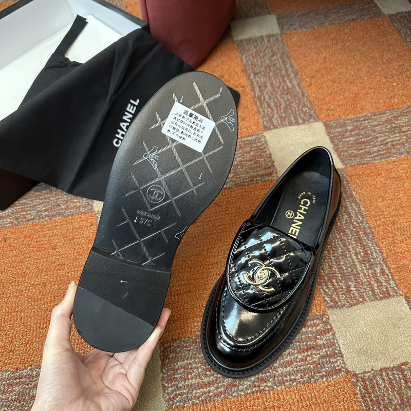 Chanel  Leather CC Logo Loafers