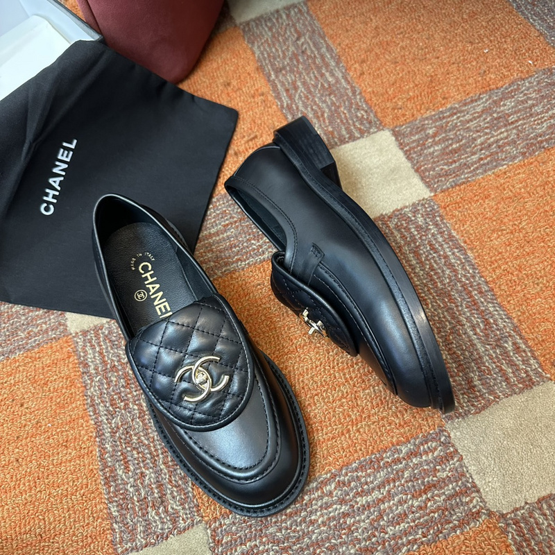 Chanel  Leather CC Logo Loafers