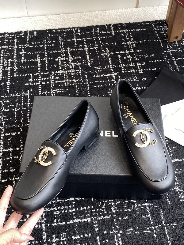 Chanel  Leather CC Logo Loafers