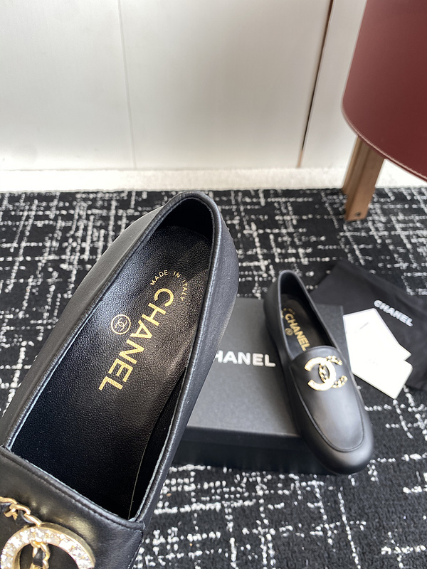 Chanel  Leather CC Logo Loafers