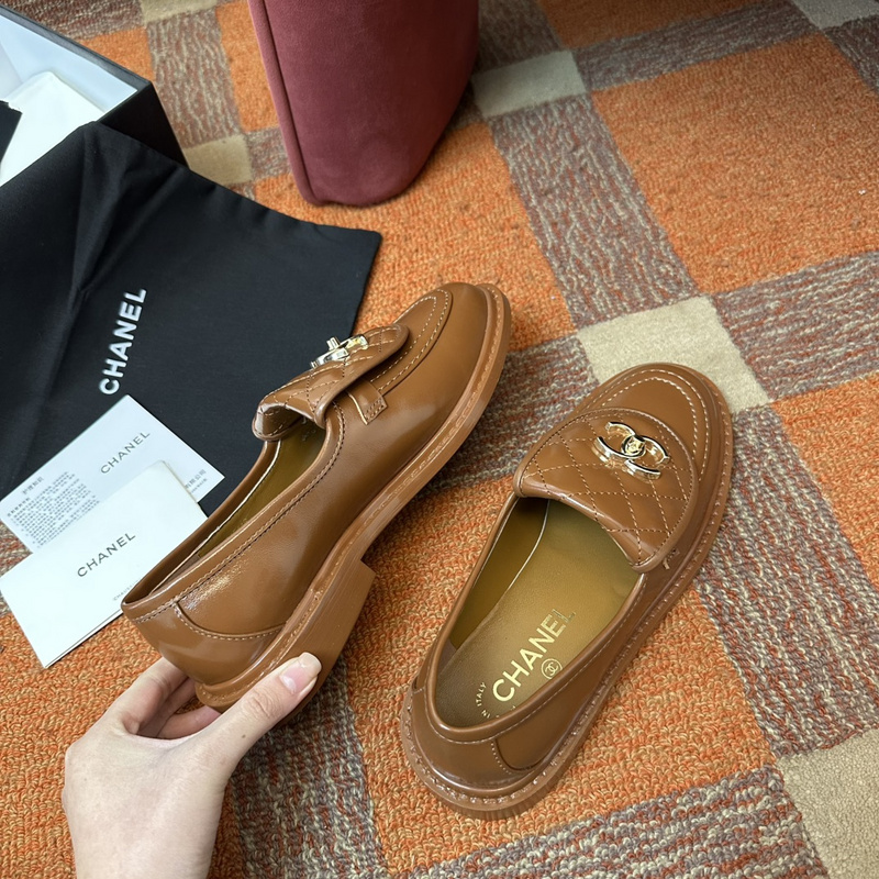 Chanel  Leather CC Logo Loafers