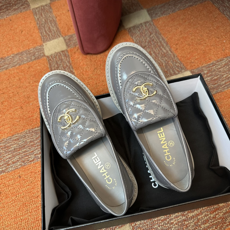 Chanel  Leather CC Logo Loafers