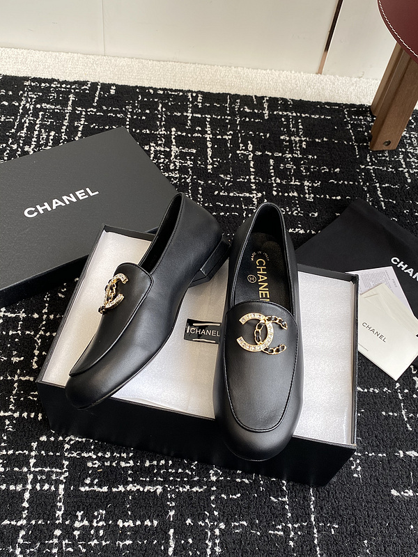 Chanel  Leather CC Logo Loafers