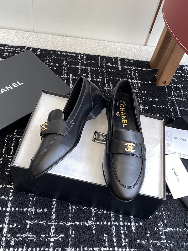 Chanel  Leather CC Logo Loafers