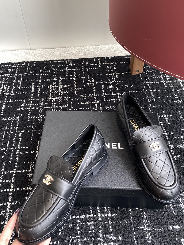 Chanel  Leather CC Logo Loafers