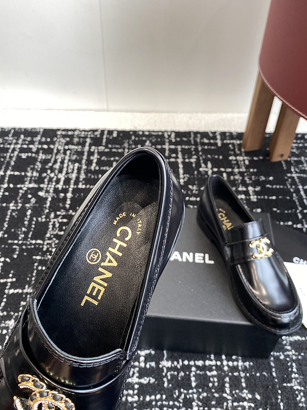 Chanel  Leather CC Logo Loafers