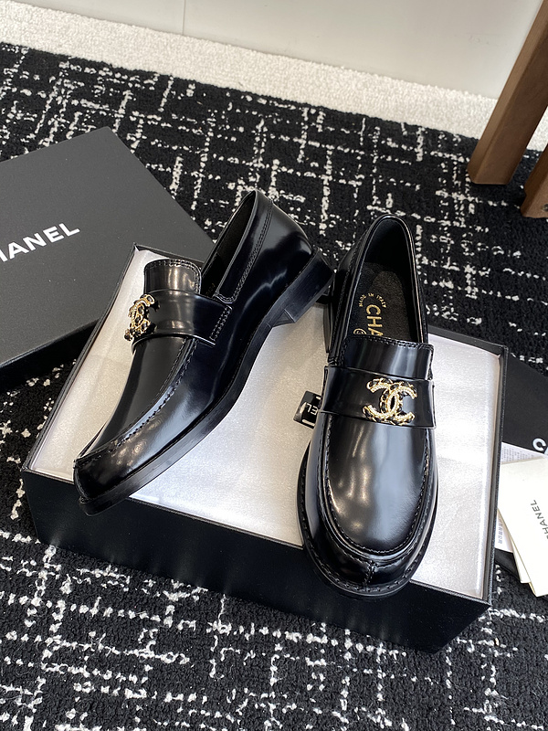 Chanel  Leather CC Logo Loafers