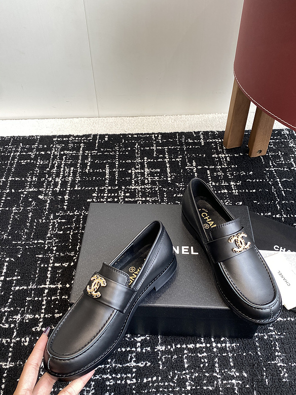 Chanel  Leather CC Logo Loafers