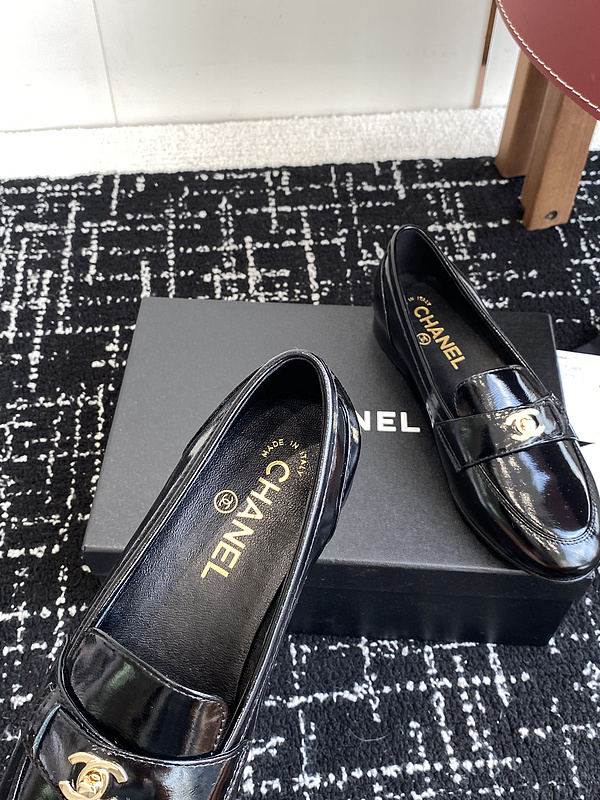 Chanel  Leather CC Logo Loafers