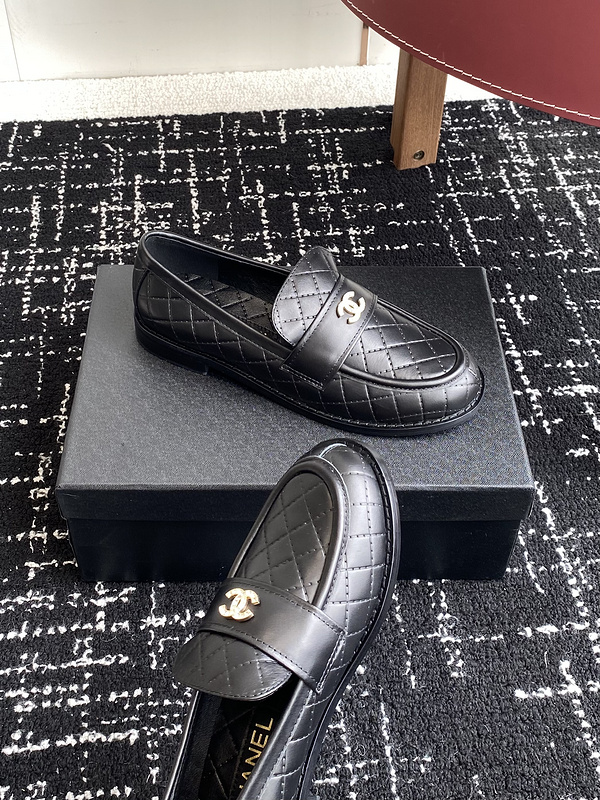 Chanel  Leather CC Logo Loafers