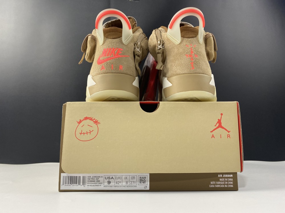 Travis Scott x Air Jordan 6 SP British Khaki / Bright Crimson-Sail