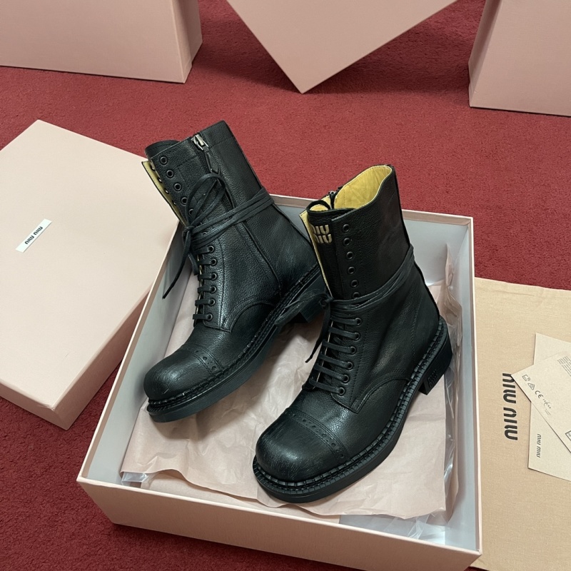 Miu Miu Leather Booties - Black