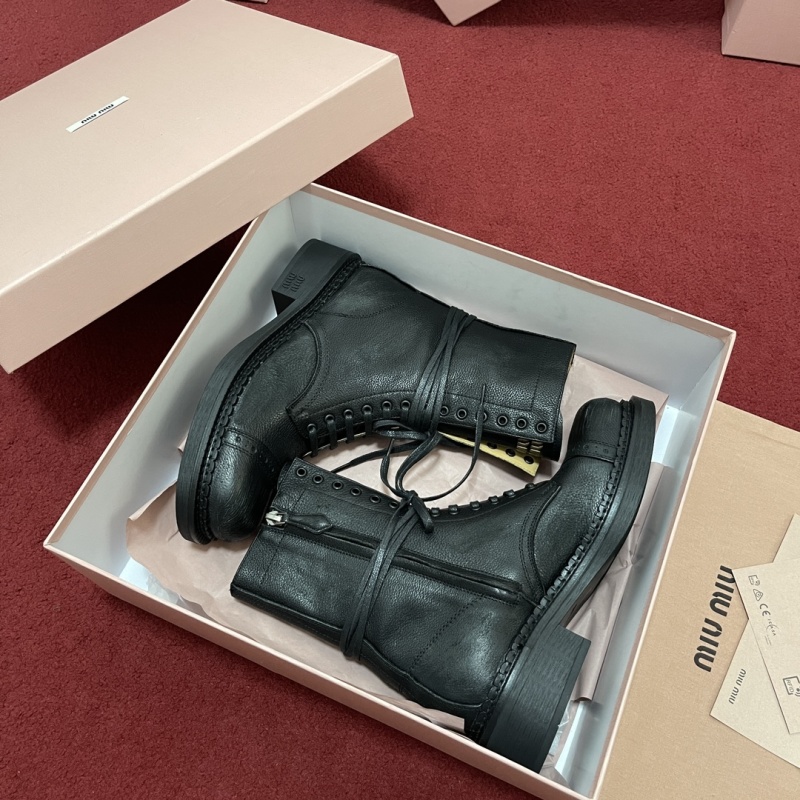 Miu Miu Leather Booties - Black