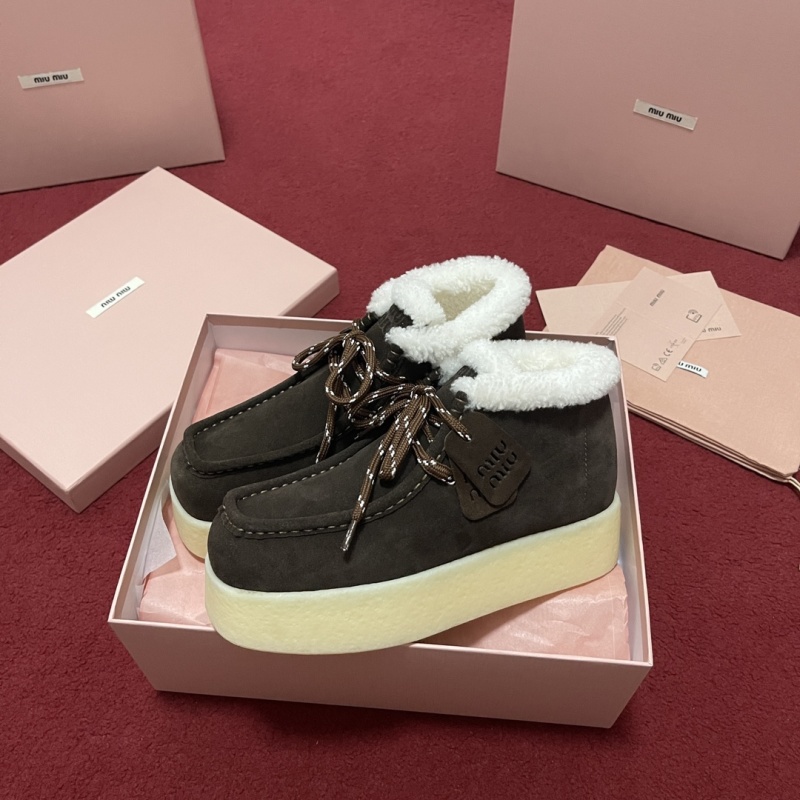Miu Ankle Boots Fleece Lining Cow Suede