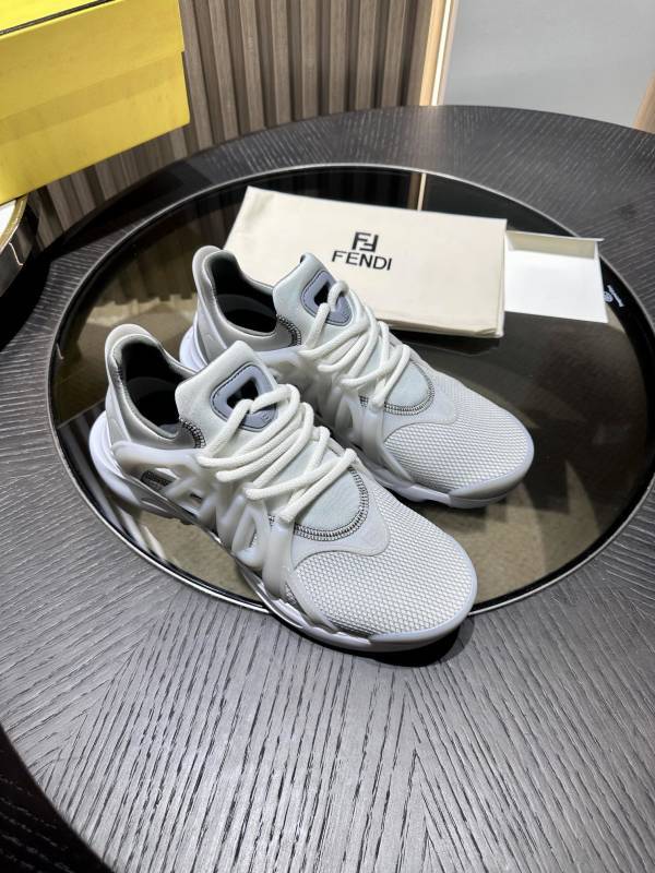 Fendi Men Tag Sneakers White Technical Mesh Running Sneakers