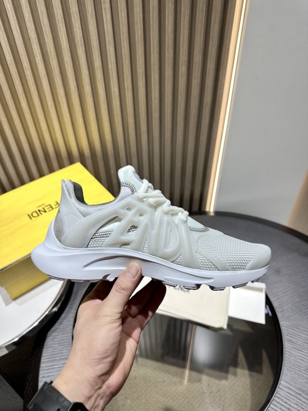 Fendi Men Tag Sneakers White Technical Mesh Running Sneakers