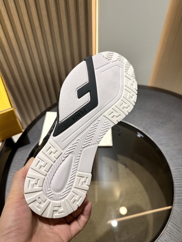 Fendi Leather and Zucca Fabric Low Top Sneakers