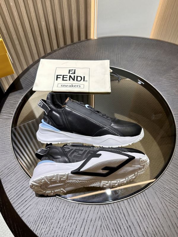 Fendi Leather and Zucca Fabric Low Top Sneakers