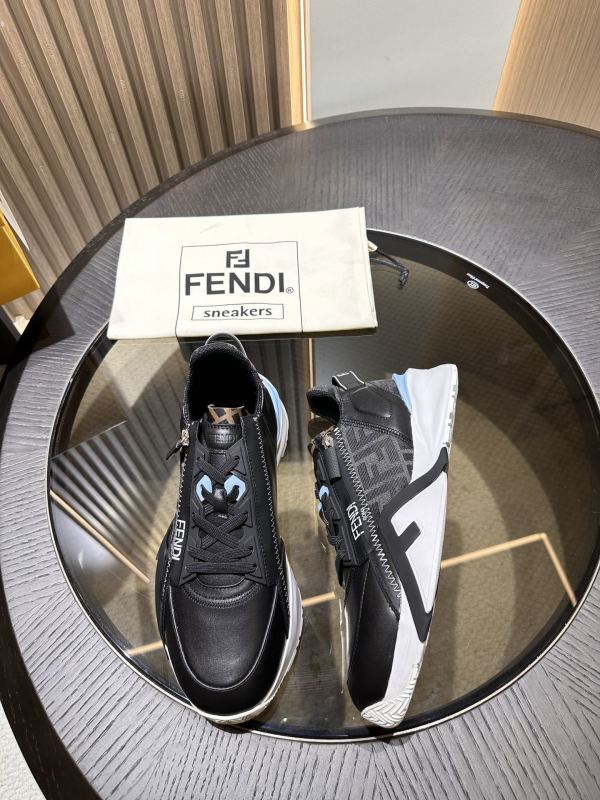 Fendi Leather and Zucca Fabric Low Top Sneakers