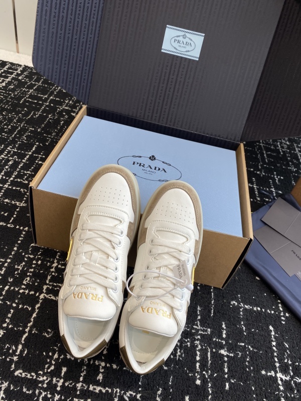 Prada Cream and White Platform Leather Sneakers