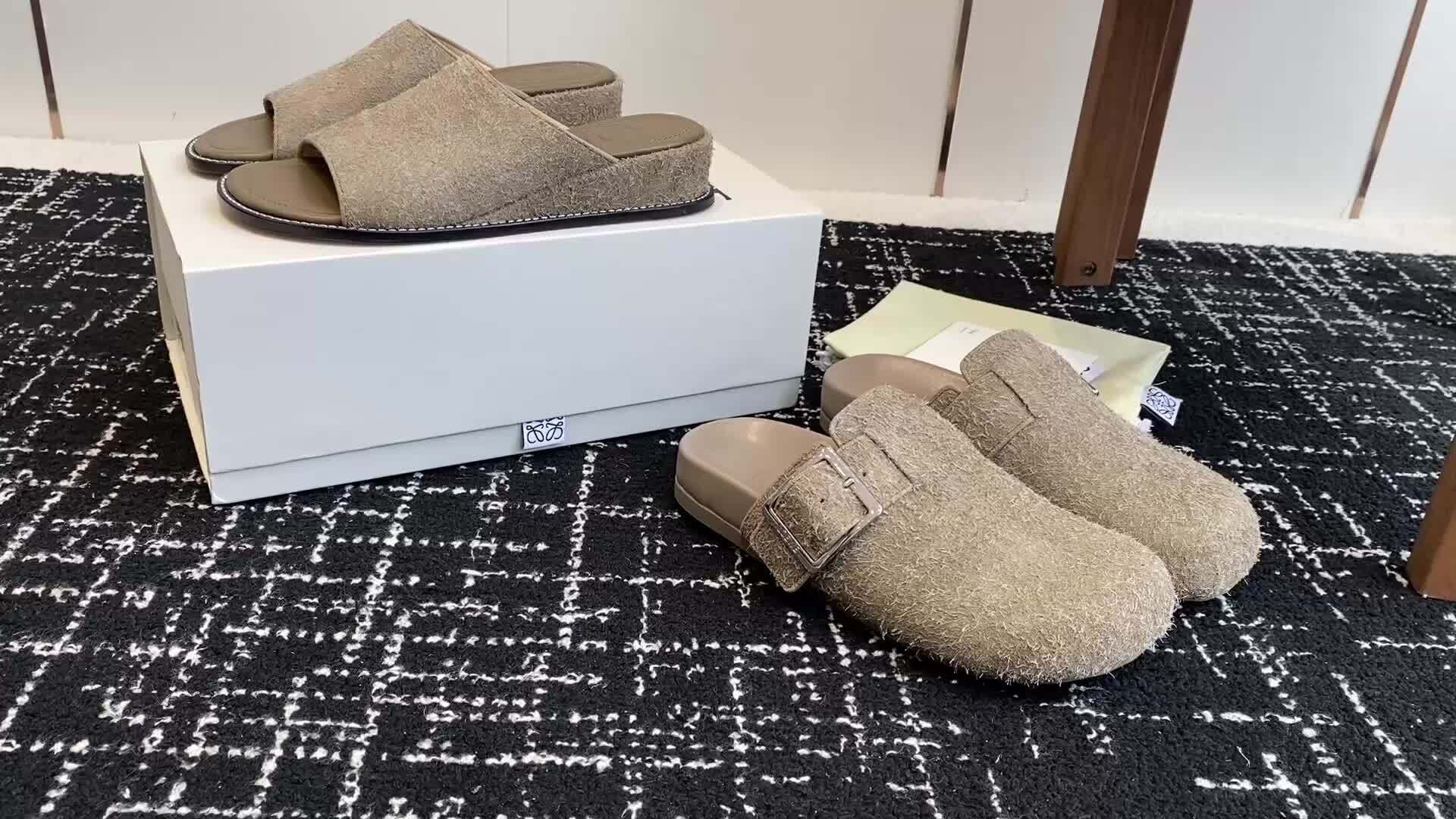 Loewe Ease Buckle Brushed Suede Mules