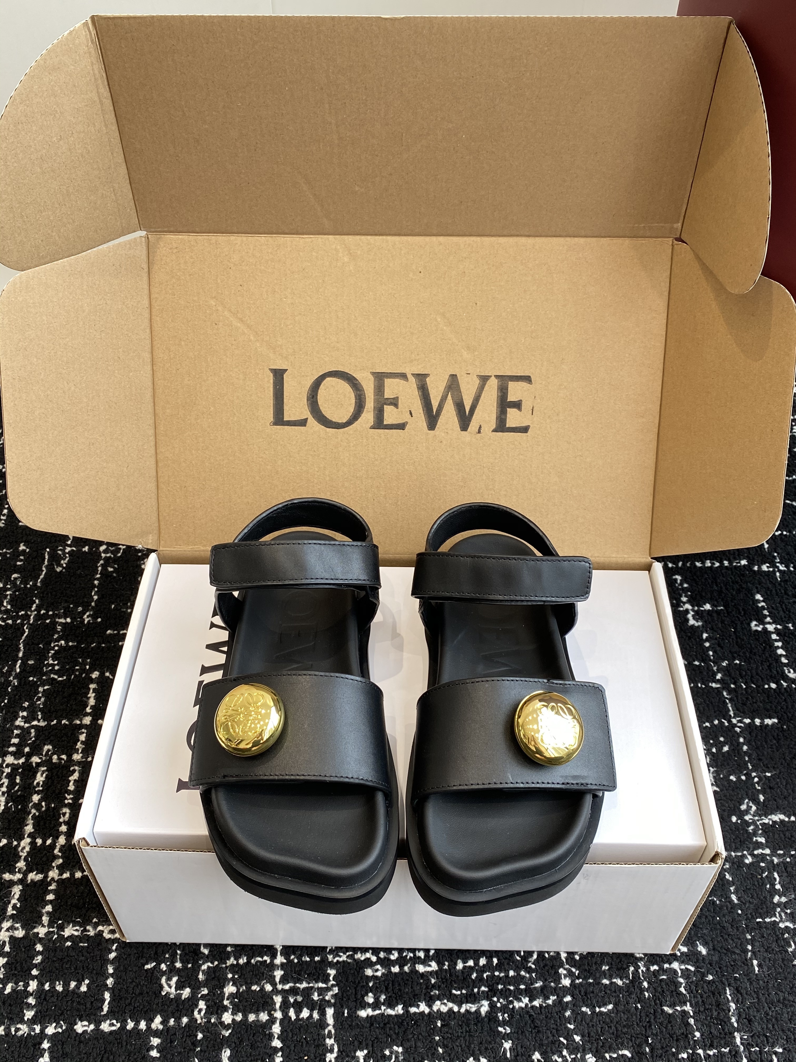 Loewe Glitter-Leather Flatform Sandals