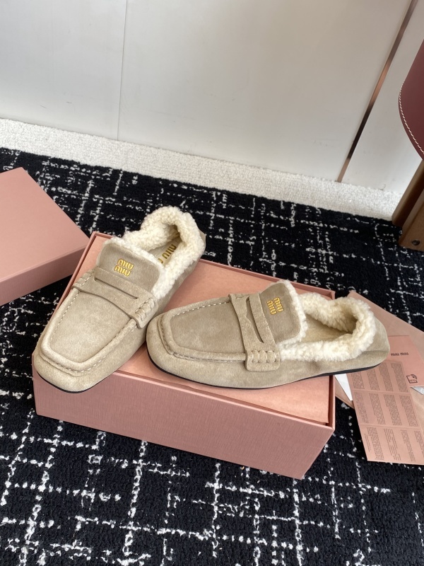 Miu Miu Shearling Lined Suede Penny Loafers