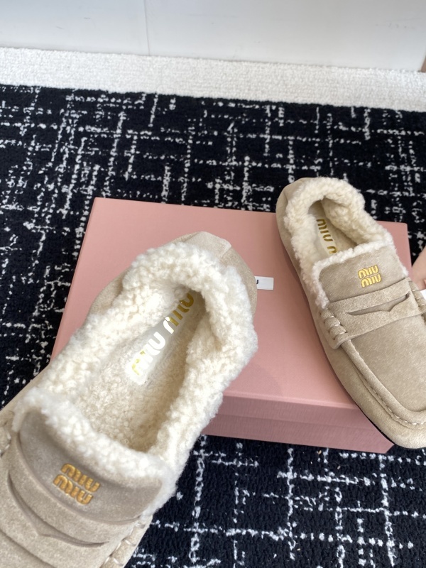 Miu Miu Shearling Lined Suede Penny Loafers